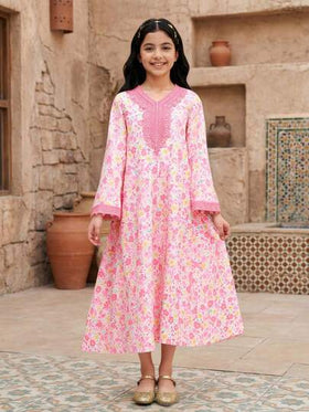 SHEIN رمضان فستان كم طويل بطبعة زهرية للفتيات المراهقات