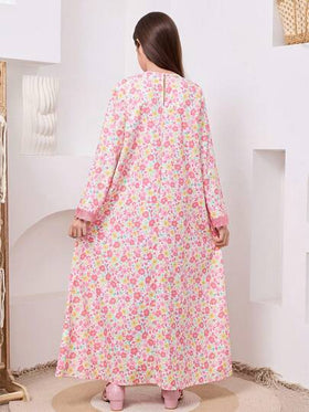 SHEIN رمضان فستان كم طويل بطبعة زهرية للفتيات المراهقات