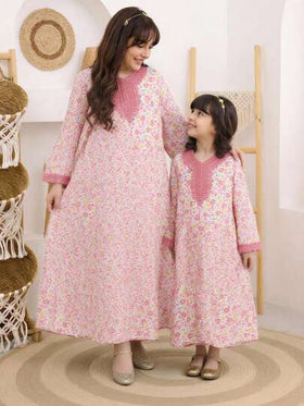 SHEIN رمضان فستان كم طويل بطبعة زهرية للفتيات المراهقات
