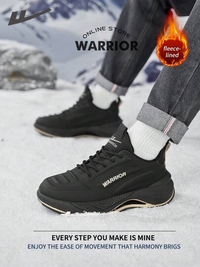 WARRIOR بوت ثلج مريحة بطراز الشارع للرجال، بوت جري مريحة للخريف والشتاء، بوت رياضية كاجوال أنيقة ومتواضعة، صالحة للارتداء طوال العام، مقاومة للتآكل والارتداء اليومي، بوت تدريب مبطنة بطبقة دافئة