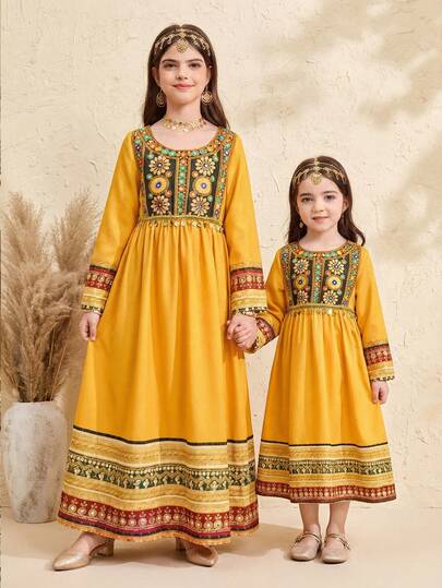 SHEIN فستان متوسط الطول مطبوع للفتيات المراهقات