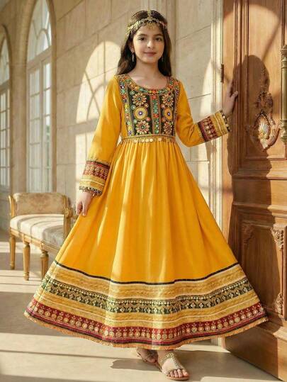SHEIN فستان متوسط الطول مطبوع للفتيات المراهقات