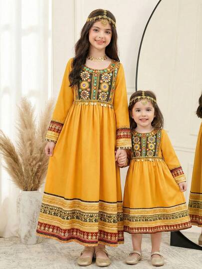 SHEIN فستان متوسط الطول مطبوع للفتيات المراهقات