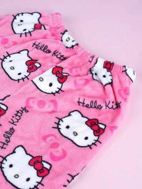 SANRIO 3 قطع بنطلون بيجاما مريح من فلانيل هالو كيتي من سانريو - بيجامات وردية، بنطلون منزلي كاجوال، بنطلون فلانيل للخريف/الشتاء، مناسب للأزواج أو الأصدقاء