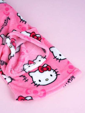 SANRIO 3 قطع بنطلون بيجاما مريح من فلانيل هالو كيتي من سانريو - بيجامات وردية، بنطلون منزلي كاجوال، بنطلون فلانيل للخريف/الشتاء، مناسب للأزواج أو الأصدقاء