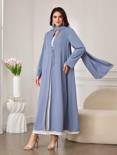 Al Najma رمضان وشاح نسائي أنيق وبسيط الطراز، مع حجاب، وشاح مربوط، زخرفة أزرار صينية غير متماثلة، مزين باللؤلؤ والخرز واليد، أساور بفتحة وفضفاض مريح، بألوان موراندي، عباية عربية