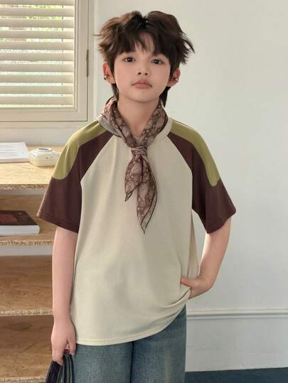 Dazy Kids قميص تي شيرت فضفاض بأكمام راجلان مطبوع عليه حرف للأولاد المراهقين، ملابس كاجوال للصيف والتنقل اليومي، موضة الشارع الربيعية
