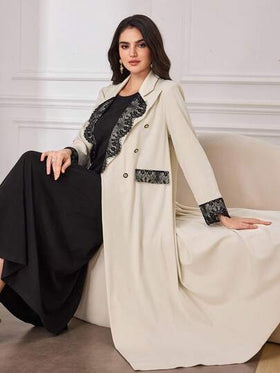Al Najma رمضان عباءة نسائية أنيقة بتصميم ريترو مزينة بالدانتيل ذات إغلاق مزدوج، للارتداء اليومي الطويل