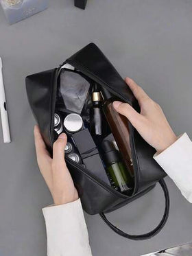 حقيبة أدوات التجميل المحمولة للرجال، مقاومة للماء، منظم مع سحاب، جلد PU بخياطة عتيقة، سعة كبيرة، حقيبة أدوات تجميل للسفر والأعمال، هدية للرجال، هدية عيد الميلاد، حقيبة تخزين