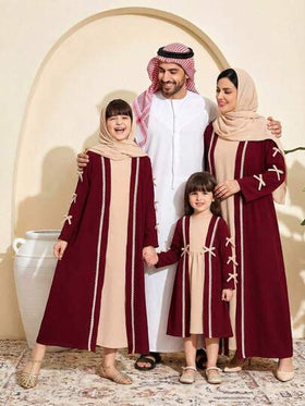 Sparklyn رمضان طقم فستان بدون أكمام مع ربطة عنق وكارديجان أحمر مزين بزهور أكمام طويلة، مناسب للخروجات والمدرسة والحفلات، ويمكن ارتداؤه مع جاكيتات ومعاطف وسترات مبطنة