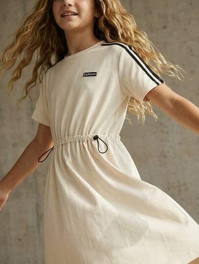 SHEIN Explorewe فستان كاجوال للفتيات المراهقات من قطعتين بنمط لاصق أزرق نافي وخاكي قطعة واحدة
