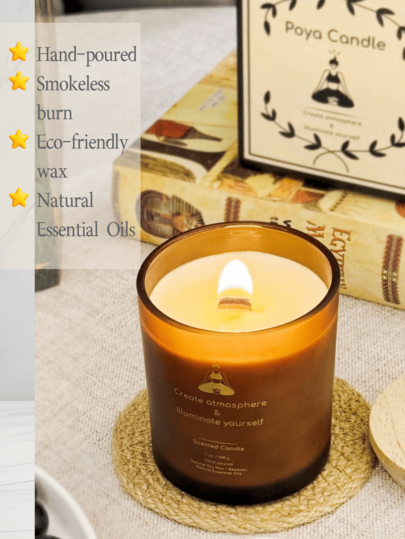 Poya Candle شمعة عطرية من شمع الصويا | وزن صافي أكثر من 200 جرام وزمن احتراق 50 ساعة | شمعة معطرة في وعاء زجاجي بني مطفي | 8 عطور مستخرجة من نباتات عالية الجودة | مصنوعة يدويًا وخالية من الدخان | تخلق جوًا طبيعيًا | هدية مثالية للجنسين - مثالية لغرفة الطع