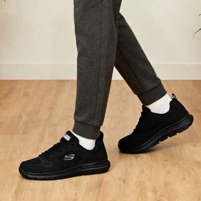 Skechers أحذية رجالية كاجوال للخارج، أحذية رجالية خفيفة الوزن ماصة للصدمات، أحذية سوداء للتنقل اليومي، أحذية رياضية كاجوال رباط للرجال، أحذية رياضية للداخل/الخارج، 8790230-BBK