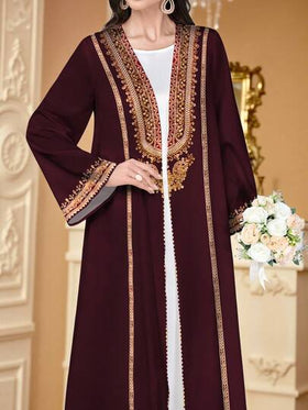 SHEIN Najma عبايات رمضان كارديجان طويل الأكمام مفتوح الأمام بطبعة رقمية زهرية للنساء، للربيع والخريف