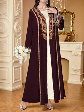 SHEIN Najma عبايات رمضان كارديجان طويل الأكمام مفتوح الأمام بطبعة رقمية زهرية للنساء، للربيع والخريف