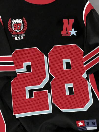 Sparklyn بلوزة رياضية كاجوال للفتيات المراهقات بطبعة شريطية ملونة ورقم 28، أكمام قصيرة وياقة دائرية، مناسبة للارتداء في الخارج والرياضة في الصيف