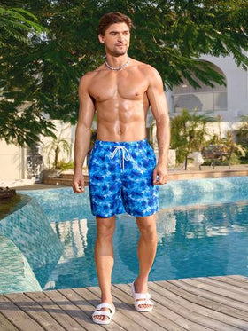 Manfinity Swimmode شورتات شاطئ كاجوال مطبوعة للرجال