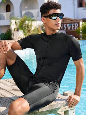 Manfinity VDAYZ جمبسوت رجالية كاجوال بأكمام راجلان وسحاب أمامي، لون أحادي