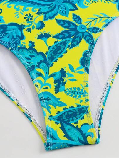 Swim Oasis فستان ماكسي بطبعة زهور أزرق بياقة عميقة على شكل حرف V، ملابس راقية