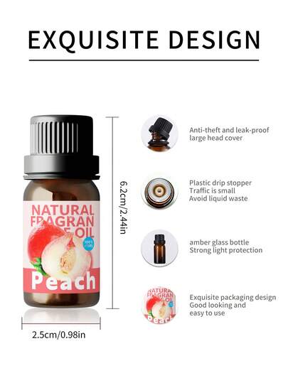 EMBRACEX. زيت عطري أساسي بنكهة الخوخ 10مل، رائحة مركزة وطازجة، سعر معقول، مناسب لمبخر السيارة، رائحة دائمة، مهدئة، يمكن استخدامها في المبخر ومنتجات العطور المنزلية، مناسبة للغرفة والمعيشة والمطبخ والمكتب - قابلة للذوبان في الماء