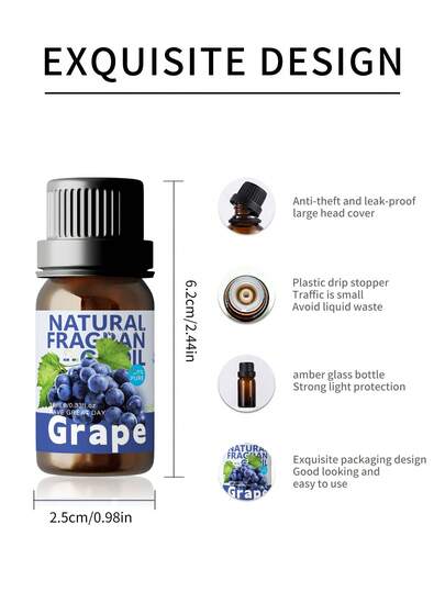 EMBRACEX. زيت عنب أساسي 10 مل، عطري وطازج، بأسعار معقولة، مناسب لمبخر السيارة، عطر طويل الأمد، مهدئ، يمكن استخدامه في المبخر، منتجات العطور المنزلية، قابل للاستخدام في الغرف والصالون والمطبخ والمكتب والمزيد - قابل للذوبان في الماء