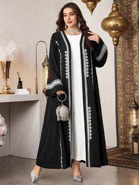 Al Najma رمضان عباءة نسائية فضفاضة ذات تفاصيل تطريز فاخرة وأمامية مفتوحة للمقاسات الكبيرة