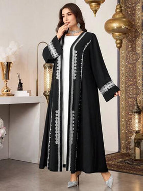 Al Najma رمضان عباءة نسائية فضفاضة ذات تفاصيل تطريز فاخرة وأمامية مفتوحة للمقاسات الكبيرة