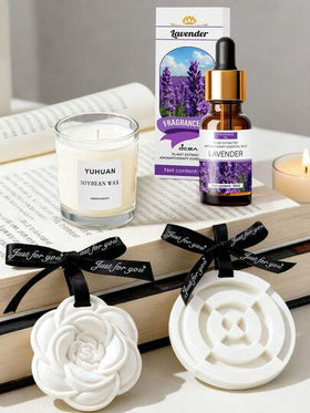 مجموعة عطور المنزل، موزع الشموع الحامل لغرفة المعيشة (1 شمعة معطرة + 1 زيت عطري + 2 موزعات حجر العطر)، معطر الهواء لغرفة الفندق، هدية جو خارجي لعيد الميلاد والتخرج