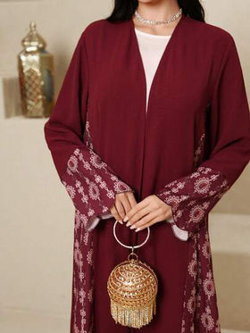 Al Najma رمضان عباية أنيقة طويلة الأكمام بياقة على شكل حرف V مع طباعة جرافيك للنساء