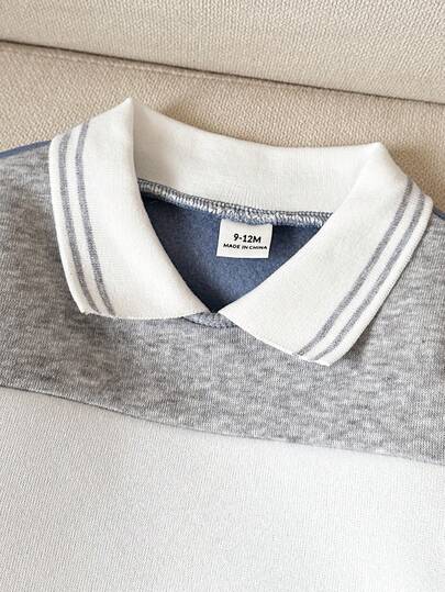 SHEIN Playful Pals طقم بلوزة بولو مطرزة بحرف وبنطلون رياضي للأطفال الرضع، لون كتل، طراز بريبي، جميل وأنيق، مناسب للأطفال في فصلي الخريف والشتاء للخروجات والتصوير الفوتوغرافي والحفلات وما إلى ذلك.