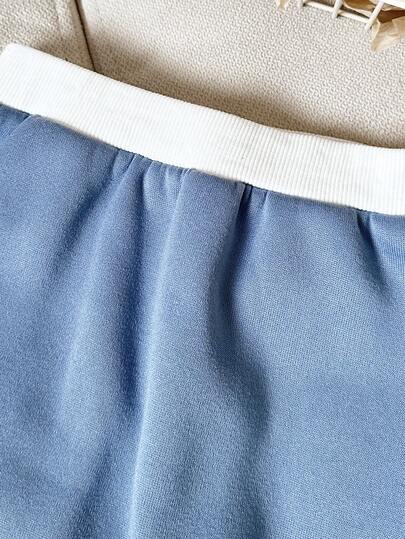SHEIN Playful Pals طقم بلوزة بولو مطرزة بحرف وبنطلون رياضي للأطفال الرضع، لون كتل، طراز بريبي، جميل وأنيق، مناسب للأطفال في فصلي الخريف والشتاء للخروجات والتصوير الفوتوغرافي والحفلات وما إلى ذلك.