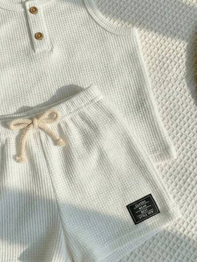 SHEIN 6 قطع/مجموعة طقم سترة وشورت قطن مضفر لطيف للأطفال الصبيان، متعدد الألوان، صيفي