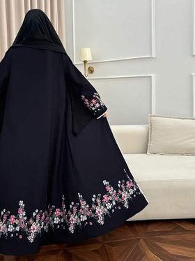 Yasmyna رمضان عباءة نسائية فضفاضة أنيقة مطرزة بالزهور وتصميم رقعي، بأكمام طويلة