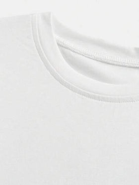 SHEIN طقم تي شيرت أكمام قصيرة بياقة طاقم وبنطال جينز مشدود مع سحاب للفتيان المراهقين