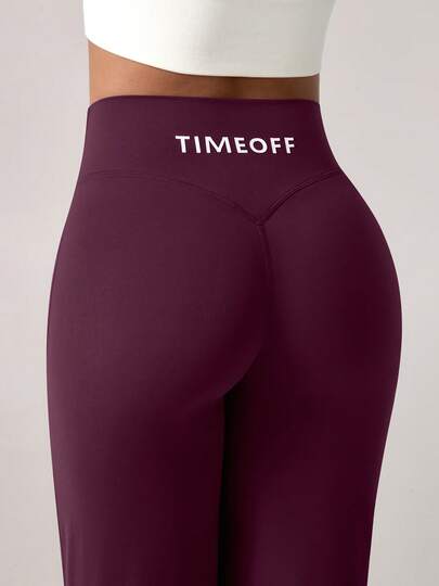 TimeOff 1 قطعة سروال رياضي للنساء بخط V مرن ورفع مستقيم وواسع الساق مطبوع عليه حرف، للربيع