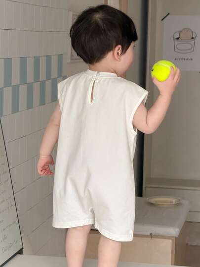 Dazy Kids رومبير رضيع/طفل صبي مريحة بطبعات الدب الكرتونية المربعة بدون أكمام
