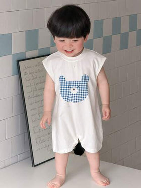 Dazy Kids رومبير رضيع/طفل صبي مريحة بطبعات الدب الكرتونية المربعة بدون أكمام