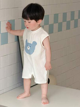 Dazy Kids رومبير رضيع/طفل صبي مريحة بطبعات الدب الكرتونية المربعة بدون أكمام