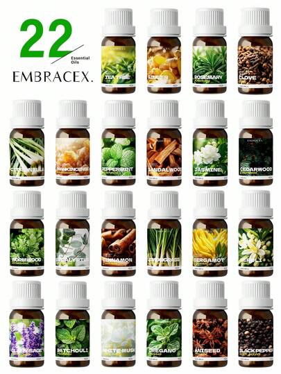 EMBRACEX. زيت الياسمين الأساسي 10مل، 100% زيت ياسمين نقي، مناسب لجهاز تبخير العطور، صناعة الصابون DIY، اليوغا المنزلي، يخلق رائحة رومانسية، 100% طبيعي، نباتي، مجموعة هدايا
