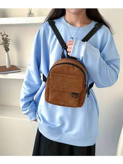 حقيبة ظهر من الكوردوروي، حقيبة ظهر بسيطة للطلاب، حقيبة هاتف بلون واحد بطراز جديد، حقيبة كاجوال متعددة الاستخدامات للجنسين بطراز رجعي
