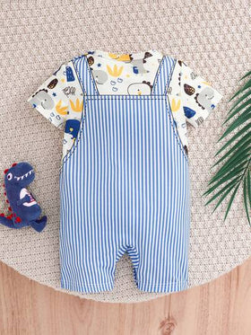 SHEIN Playful Pals رومبير رضيع ولد مطبوعة بطبعة ديناصور لطيفة ناعمة ومريحة، مناسبة للخروجات اليومية، هدية عيد
