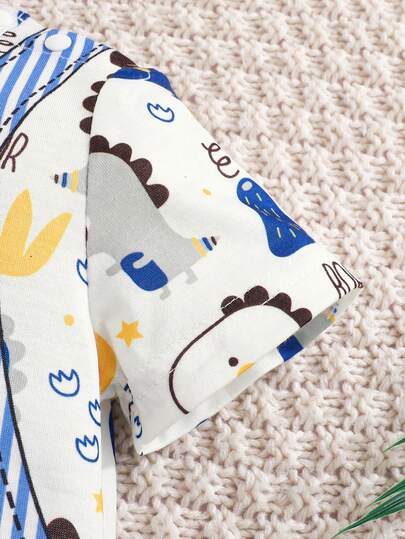 SHEIN Playful Pals رومبير رضيع ولد مطبوعة بطبعة ديناصور لطيفة ناعمة ومريحة، مناسبة للخروجات اليومية، هدية عيد