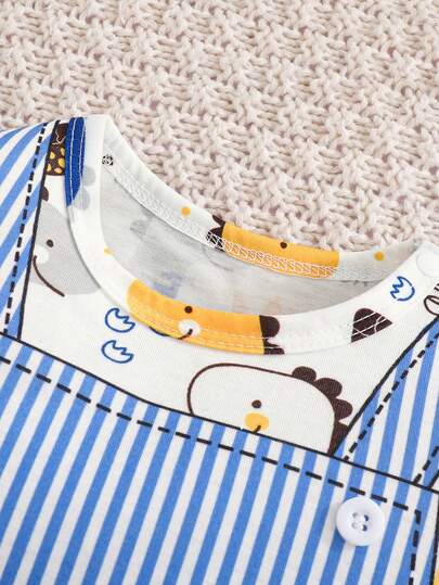 SHEIN Playful Pals رومبير رضيع ولد مطبوعة بطبعة ديناصور لطيفة ناعمة ومريحة، مناسبة للخروجات اليومية، هدية عيد