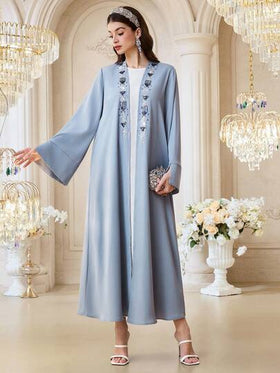 Al Najma رمضان عباية أنيقة للنساء مطرزة بالترتر، مفتوحة من الأمام، موديل خريفي