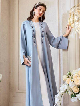 Al Najma رمضان عباية أنيقة للنساء مطرزة بالترتر، مفتوحة من الأمام، موديل خريفي