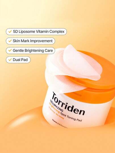 Torriden وسادات القطن المضيئة والمخفضة للبقع (70 وسادة) من Cellmazing، تضيء البشرة وتقلل من الخمول، تستهدف علامات حب الشباب والبقع الداكنة، تقشير لطيف، تنعم البشرة، ترطب وتساعد على تقوية حاجز البشرة، مناسبة لجميع أنواع البشرة للاستخدام اليومي.