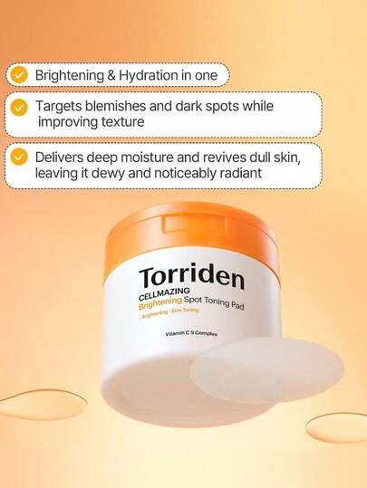 Torriden وسادات القطن المضيئة والمخفضة للبقع (70 وسادة) من Cellmazing، تضيء البشرة وتقلل من الخمول، تستهدف علامات حب الشباب والبقع الداكنة، تقشير لطيف، تنعم البشرة، ترطب وتساعد على تقوية حاجز البشرة، مناسبة لجميع أنواع البشرة للاستخدام اليومي.
