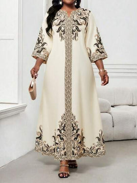 SHEIN Lady فستان طباعة عتيقة أنيق بياقة مفصصة مقاس كبير