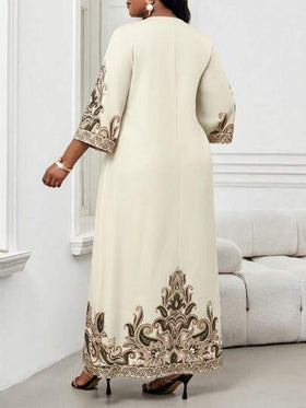 SHEIN Lady فستان طباعة عتيقة أنيق بياقة مفصصة مقاس كبير