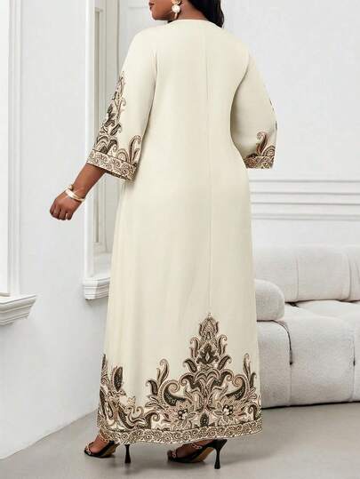 SHEIN Lady فستان طباعة عتيقة أنيق بياقة مفصصة مقاس كبير